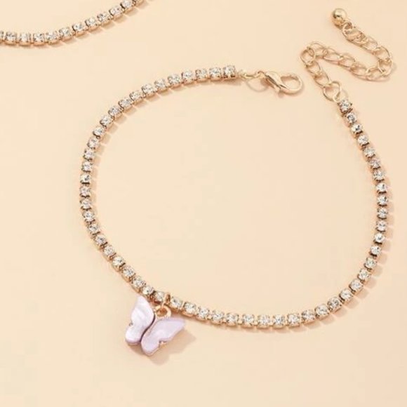 3pc Butterfly Rhinestone Bracelet Set - Picture 3 of 4